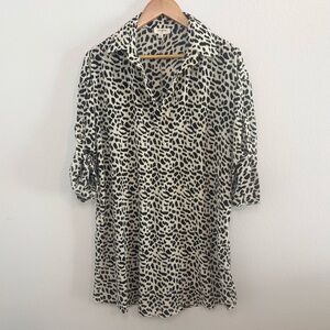 Umgee Animal Print Tunic Dress Sz Medium Flowy Relaxed Fit 3/4 Sleeve Boho Style